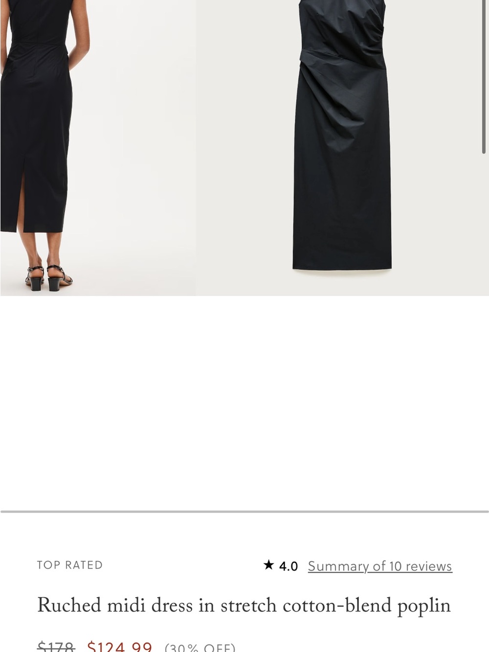 J. Crew Ruched midi dress in stretch cotton-blend poplin - Black
